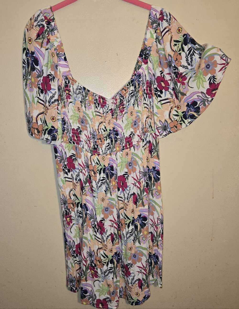Roxy Floral Smocked Tunic Top - Pink, Peach, Navy
